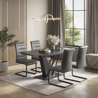 Vicco Set De Mesa De Comedor Fenaro, Negro, 120 X 80 Cm Con 4 Sillas De Comedor, Gris, Vicco