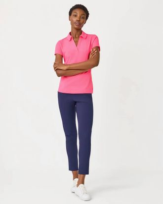 Lilly Pulitzer Luxletic Frida Scallop Polo Top In Cherry Blossom Pink