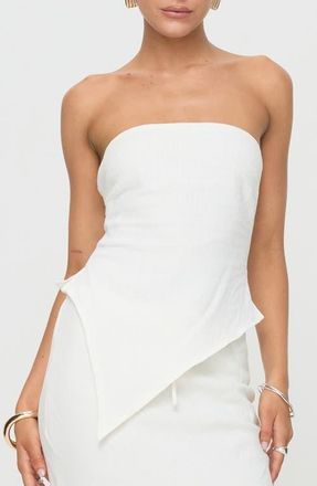 Princess Polly Birdie Asymmetric Strapless Linen Blend Top in White at Nordstrom, Size 10
