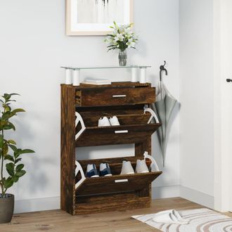 vidaXL Vidaxl - Mueble Zapatero Madera Contrachapada Roble Ahumado 63x24x104 Cm