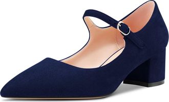 Castamere Women Chunky Block Mid Heel Pointed Toe Pumps Court Shoe Mary Jane Buckle Wedding Sexy Dress Shoes Navy Blue 7 UK