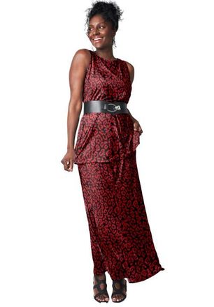 Jessica London Stretch Knit Maxi Skirt in Black Abstract Petal at Nordstrom, Size 24P