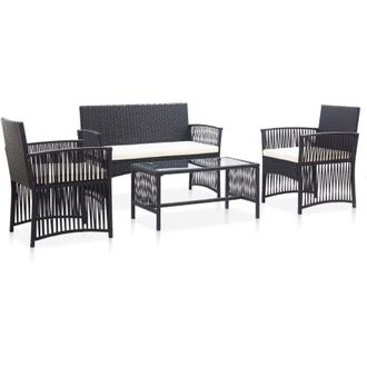 vidaXL Set Divani da Giardino 4 pz con Cuscini in Polyrattan Nero - Vidaxl