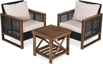 Giantex Muebles de jard&iacute;n de resina, 1 mesa de centro y 2 sillones con cojines