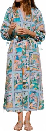 Vilagallo Tropical Scene Print Dress In Turquoise Multicolor