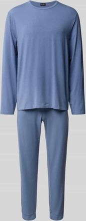 Hanro Pyjama mit geripptem Rundhalsausschnitt in Rauchblau, Größe XXL