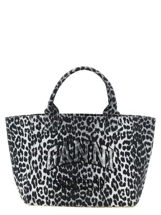 Ganni BlackWhite Logo Medium Tote