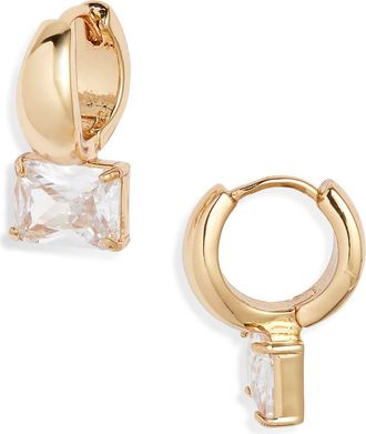 Nordstrom Cubic Zirconia Drop Huggie Earrings in Clear- Gold at Nordstrom
