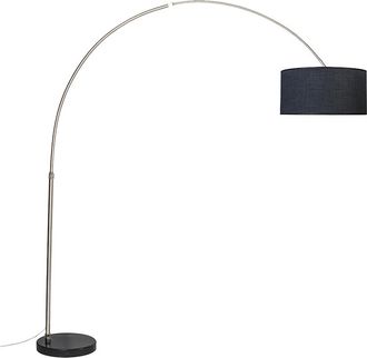 QAZQA Moderno L&aacute;mpara De Arco De Acero Con Pantalla De Tela Negra 50 Cm - Xxl Textil /acero Alargada Adecuado Para Led Max. 1 X 60 Watt - Qazqa