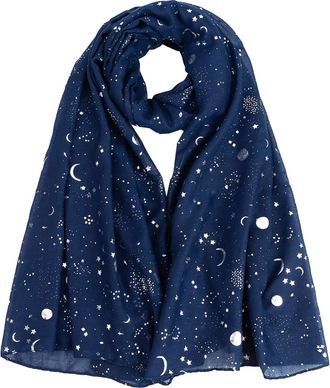 World of Shawls New Ladies Womens Glitter Sparkle Stardust Scarf Scarves Maxi Wrap - Stardust Plain/Beaded/Embroidered/Lace (Moon Light Navy Blue)