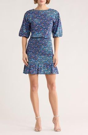 Sandro Spinelle Floral Short Sleeve Smocked Dress in Bleu /Violet at Nordstrom Rack, Size 1 (Fits Like 2-4 Us) / 36 Eu