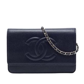 Chanel Pre-owned Wallet on Chain - Dames - Pre-owned - Blauw - Maat: ONE Size Leer