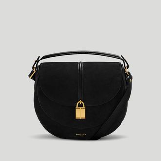 DeMellier The Siena Saddle in Black Suede Leather Crossbody bag