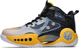 Generic Mens Basketball Shoes Anti Slip Breathable Outdoor Fashion Graffiti Sports Boots Walking Shoes(Black Yellow,3.5 UK)