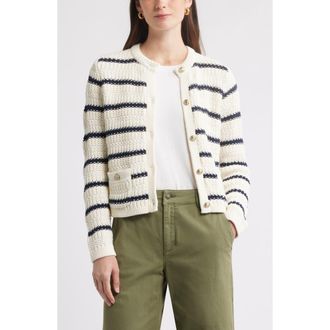 Caslon Textured Sweater Jacket in Ivory Pristine- Navy Stripe at Nordstrom Rack, Size Xx-Small
