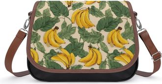 Generic Bananas Green Leaves Womens Crossbody Bag Fashion Shoulder Handbags Message Tote Bag with Adjustable Strap