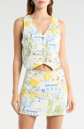 Sugarlips Amalfi Coast Kayri Buttoned Crop Top in Blue-Multi at Nordstrom, Size X-Small