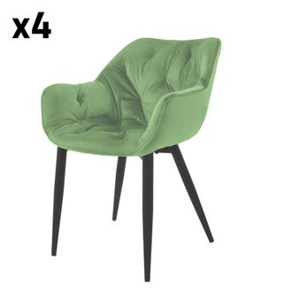 ML Design 4x Sillas de comedor acolchada, verde salvia, respaldo y reposabrazos