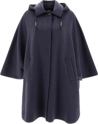 Brunello Cucinelli Womens Night Sky Wool Hooded Cape Jacket, Size 38
