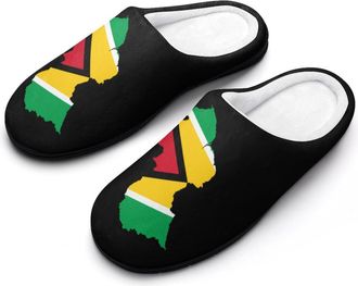 Generic Guyana Map Flag Guyanese Slippers Men Winter Warm Cotton Anti-Slip Indoor Slip-Ons House Shoes