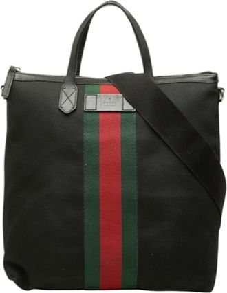 Gucci Black Canvas Leather Shoulder Bag Tote Bag (Pre-Owned)