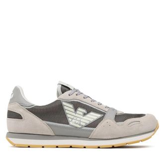 Emporio Armani Mesh Sneakers met su&egrave;de details en adelaarspatch - Heren - Sneakers - Beige - 43 EU - Su&egrave;de - Schoenen