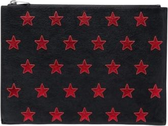 Saint Laurent Pre-owned Printed Leather Clutch - Dames - Vintage Clutch - Zwart - ONE Size - Leer - Vintage