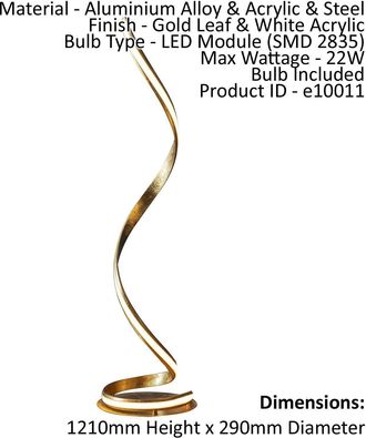 Loops Floor Lamp Light Gold Leaf & White Acrylic 22W LED module Bulb Included