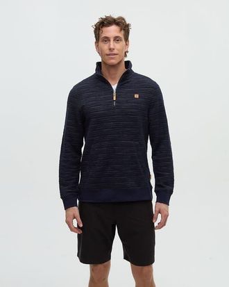 tentree Powell 1/4 Zip in Midnight Blue Flash Stripe at Nordstrom, Size Xx-Large