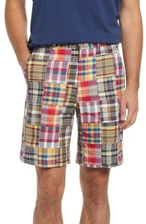 Berle Patchwork Madras Flat Front Shorts in Yellow at Nordstrom, Size 34