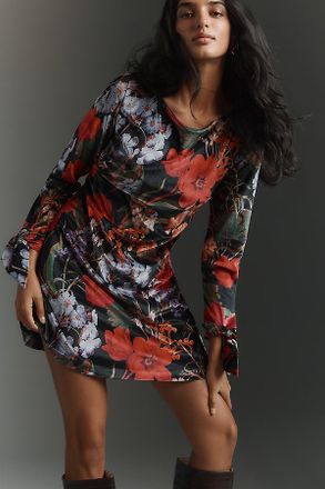 Hutch Shelby Long-Sleeve Velvet Shift Dress