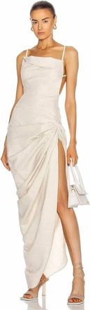 Jacquemus Sculptural Asymmetrical Dress In Natural