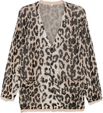 R13 leopard-jacquard cardigan - Brown