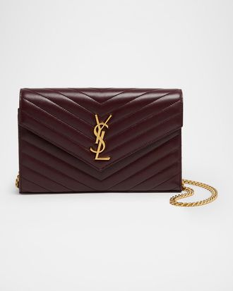 Saint Laurent YSL Monogram Large Wallet on Chain in Smooth Leather