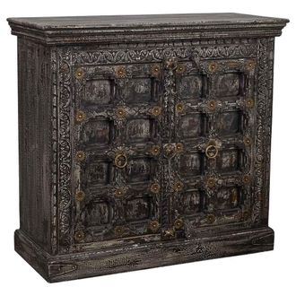 Wanderlust Deco Aparador De Madera Tallada Negro 97x41x90h Cm