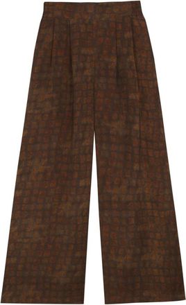 Cortana Cassiopea- wijde cupro jord print broek - Dames - Wijde Broeken - Bruin - XS - Katoen - Broeken