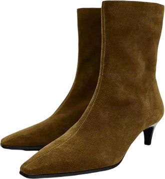 Generic Womens Suede Leather Ankle Boots Slip-On Squared Toe High Heel Autumn-Winter Casual Shoes