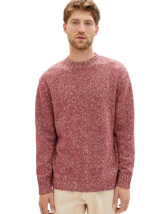 Tom Tailor Strickpullover TOM TAILOR, Herren, Gr. M, rot (bordeaux rot), Strick, Obermaterial: 100% Polyester, meliert, regular fit h&uuml;ftlang, Rundhals, Rippstric