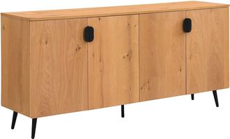 Vente-Unique Aparador con 4 puertas chapadas en roble y acero - Roble Natural y Negro - SINOLO