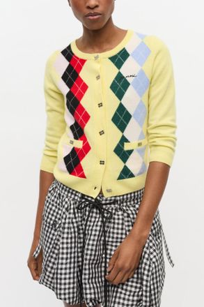 Ganni Yellow Check Cardigan - Size XXS Merino Wool