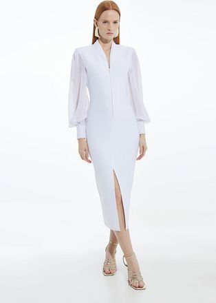 Karen Millen Womens Bandage Figure Form Zip Detail Chiffon Sleeve Knit Dress - White - Size X-Small