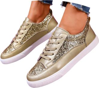 Generic Womens Round Toe Glitter Canvas Sneakers Solid Color Sparkle Platform Shoes Casual Ballet Flats for Youth Fashion Enthusiasts
