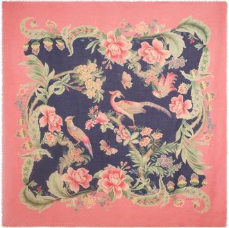 Etro bird-print cashmere scarf - women - Cashmere/Modal - One Size - Blue