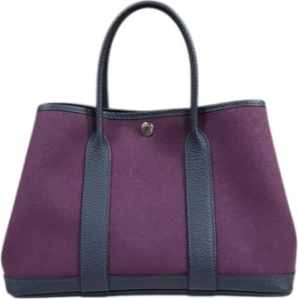 Herm&egrave;s Navy Purple Toile Officier Pouch Tote Bag (Pre-Owned)