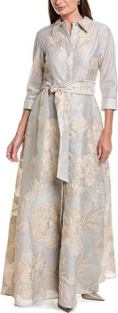 Teri Jon by Rickie Freeman Teri Jon By Rickie Freeman Metallic Floral Jacquard Shirt Gown
