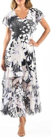 Komarov Lace Inset Charmeuse & Chiffon Maxi Cocktail Dress in Night Dream at Nordstrom Rack, Size Large