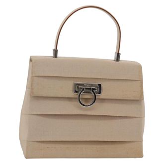 Ferragamo Vintage Gancini Cage Top Handle Bag Canvas Beige Canvas Bag (Pre-Owned)