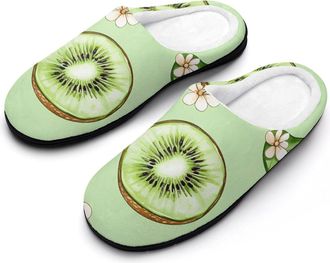 Generic Kiwi Fruit And Flowers Cotton Slippers for Women Memory Foam Comfy House Shoes with Anti-Skid Rubber Sole