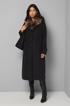 Wallis Womens Faux Fur Collar Tab Cuff Coat - Black - Size 12 UK