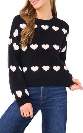 CeCe by Cynthia Steffe Heart Jacquard Crewneck Sweater in Rich Black at Nordstrom Rack, Size Large